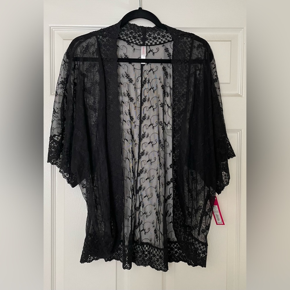Xhilaration black flowy lace kimono cover up